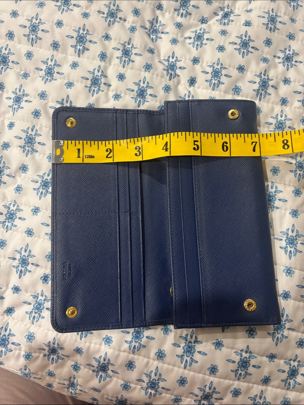 Prada Blue Saffiano Leather Flap Continental Wallet with Gold Logo Heat code 235 - Picture 8 of 13